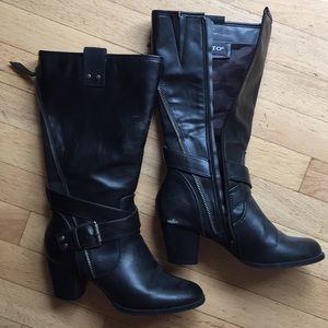 Wedge Heel Black Boots